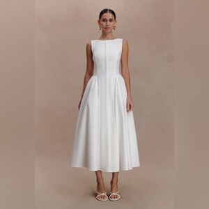 Meshki Monika Gathered Waist Cotton Midi Dress - White NWT